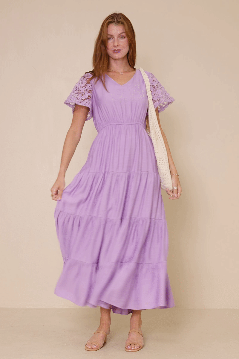 Crochet Lace Sleeve Tiered Dress