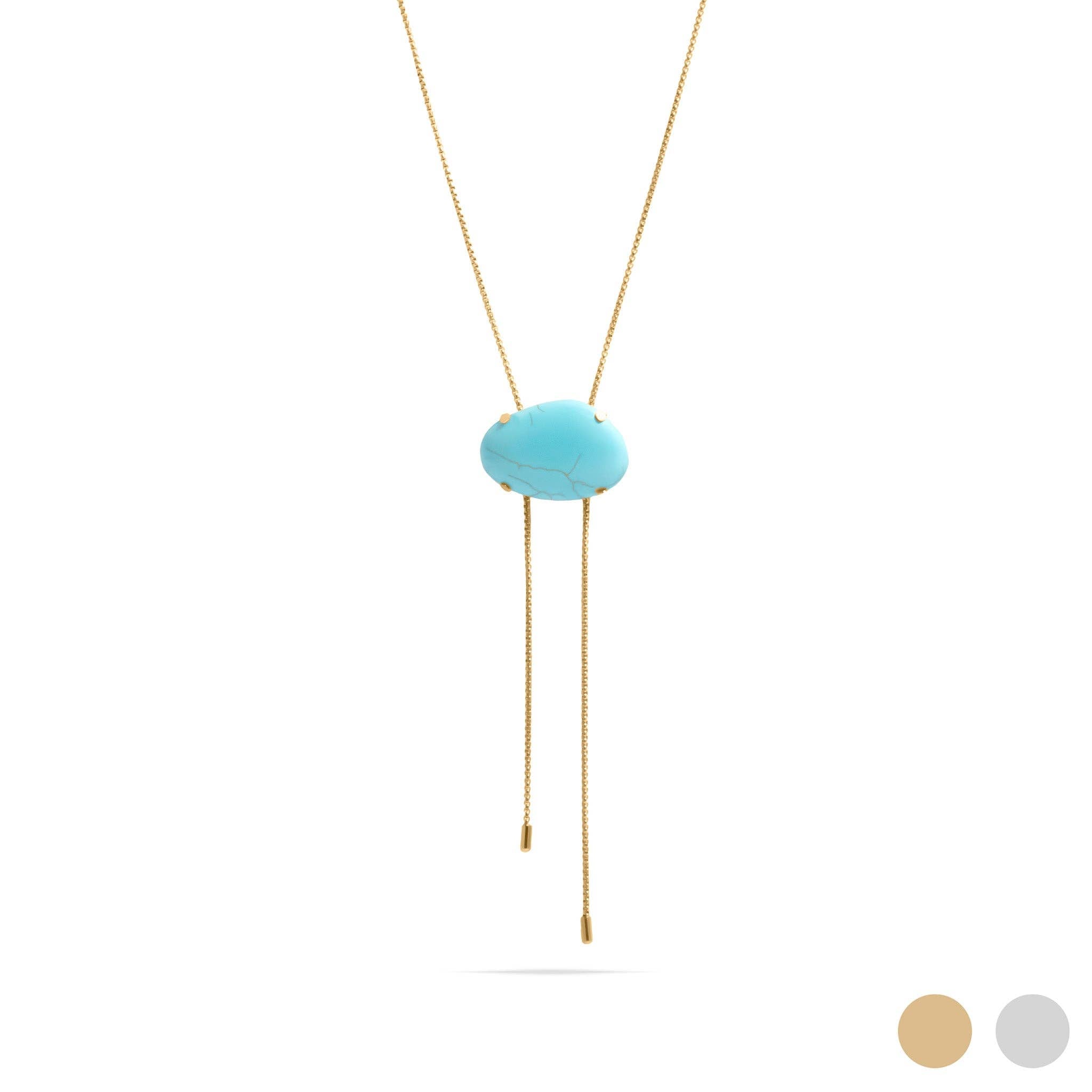 18K Gold PVD Stainless Steel Turquoise Charm Bolo Necklace