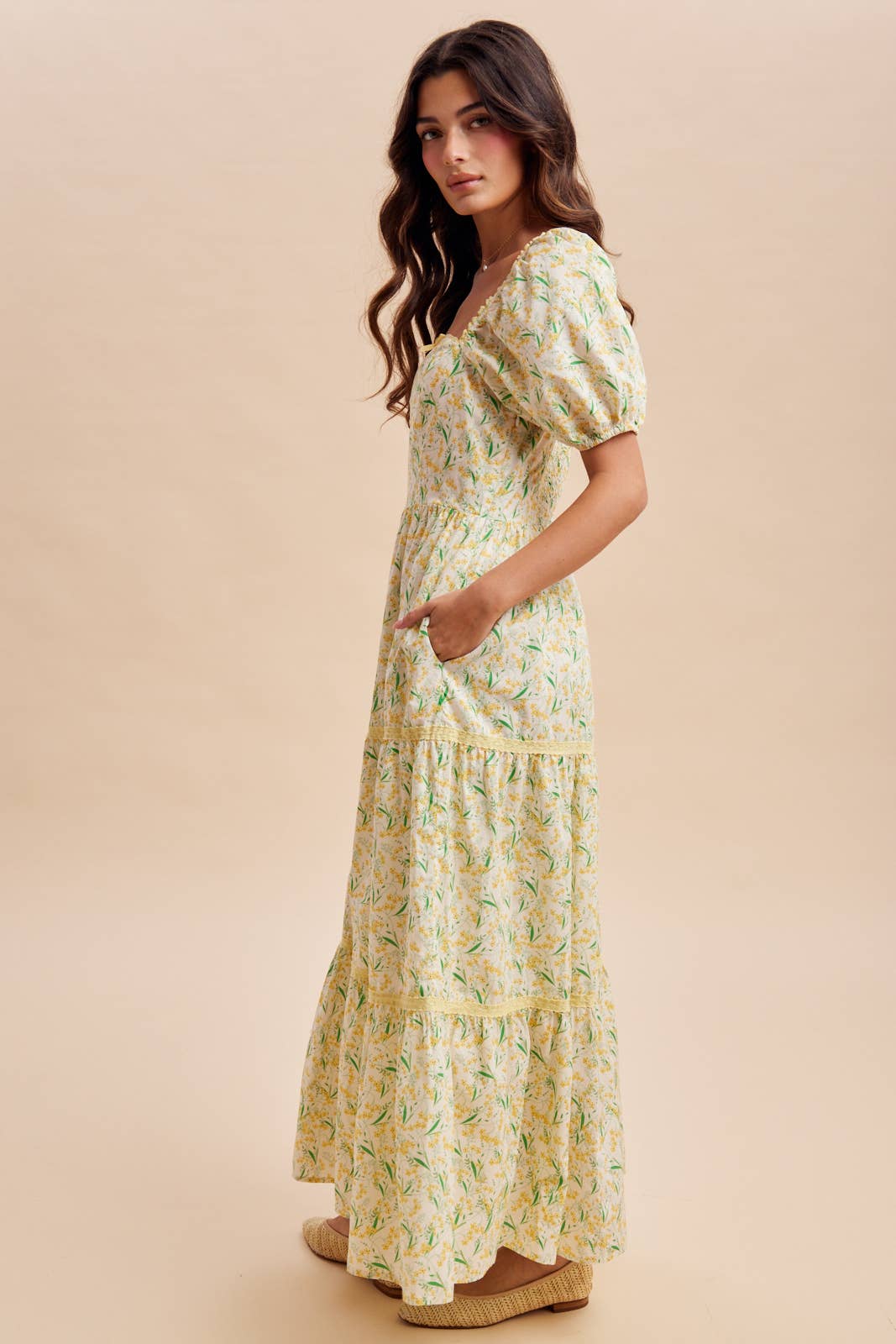 FLORAL SQUARE NECK MAXI DRESS