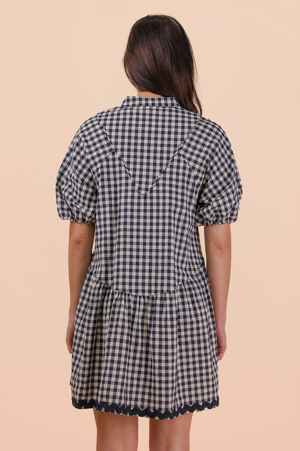 ND32032-Checkered Half Button Down Mini Dress