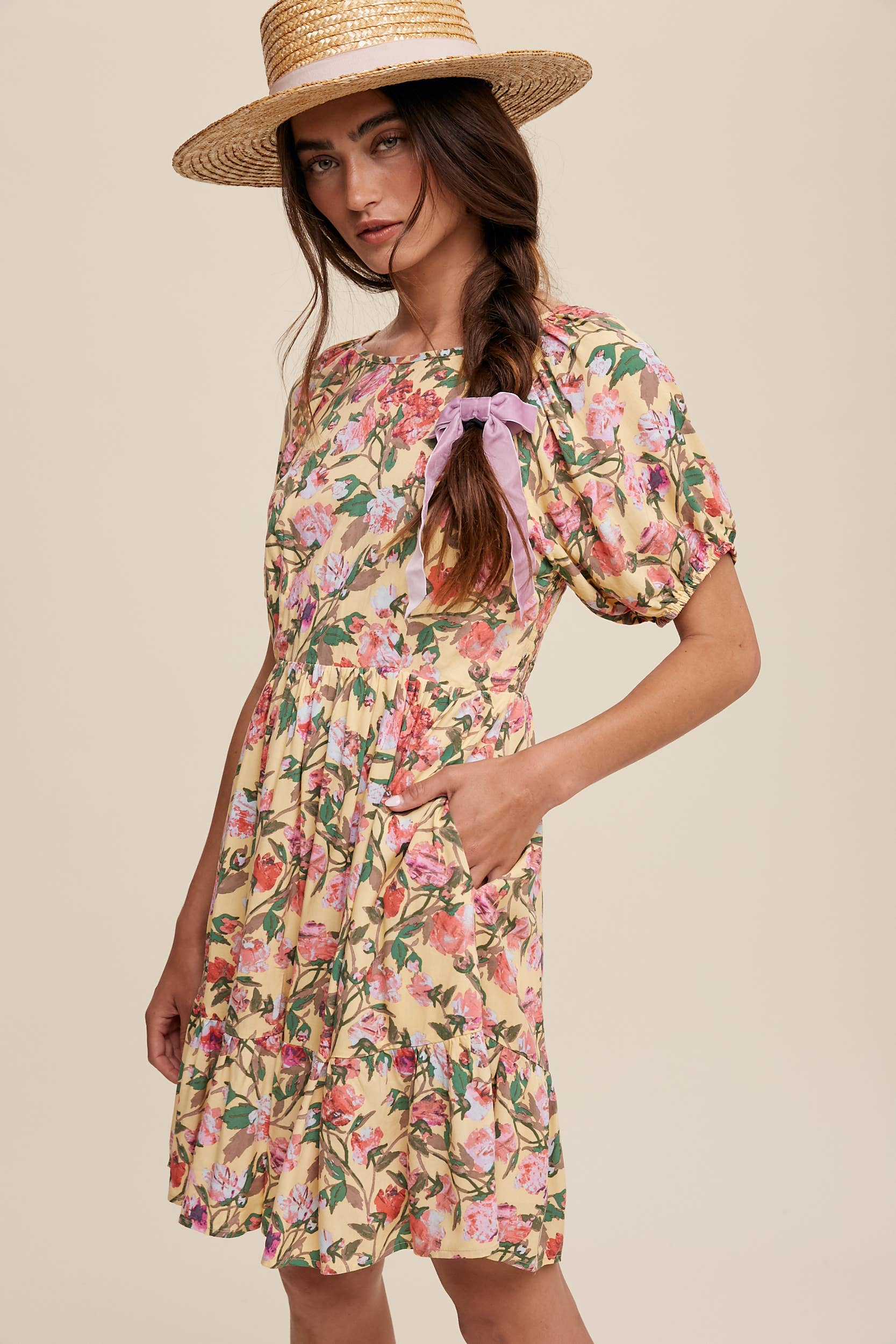 Romantic Floral Babydoll Dress with Puff Sleeves