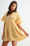 Mustard Yellow Gingham Lace Trim Babydoll Dress