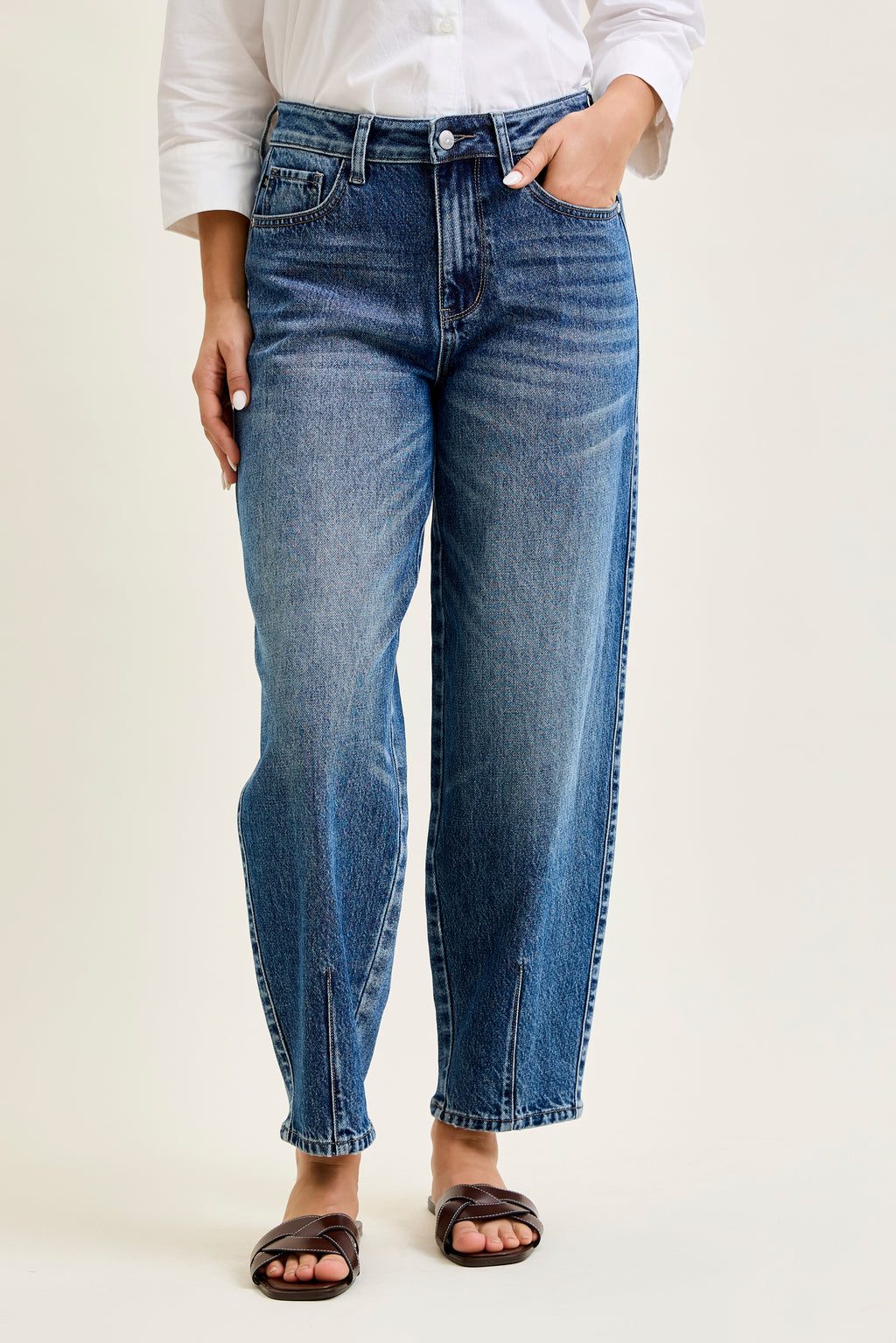 High Waist Barrel Jeans with Dart Detail