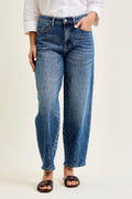 High Waist Barrel Jeans with Dart Detail