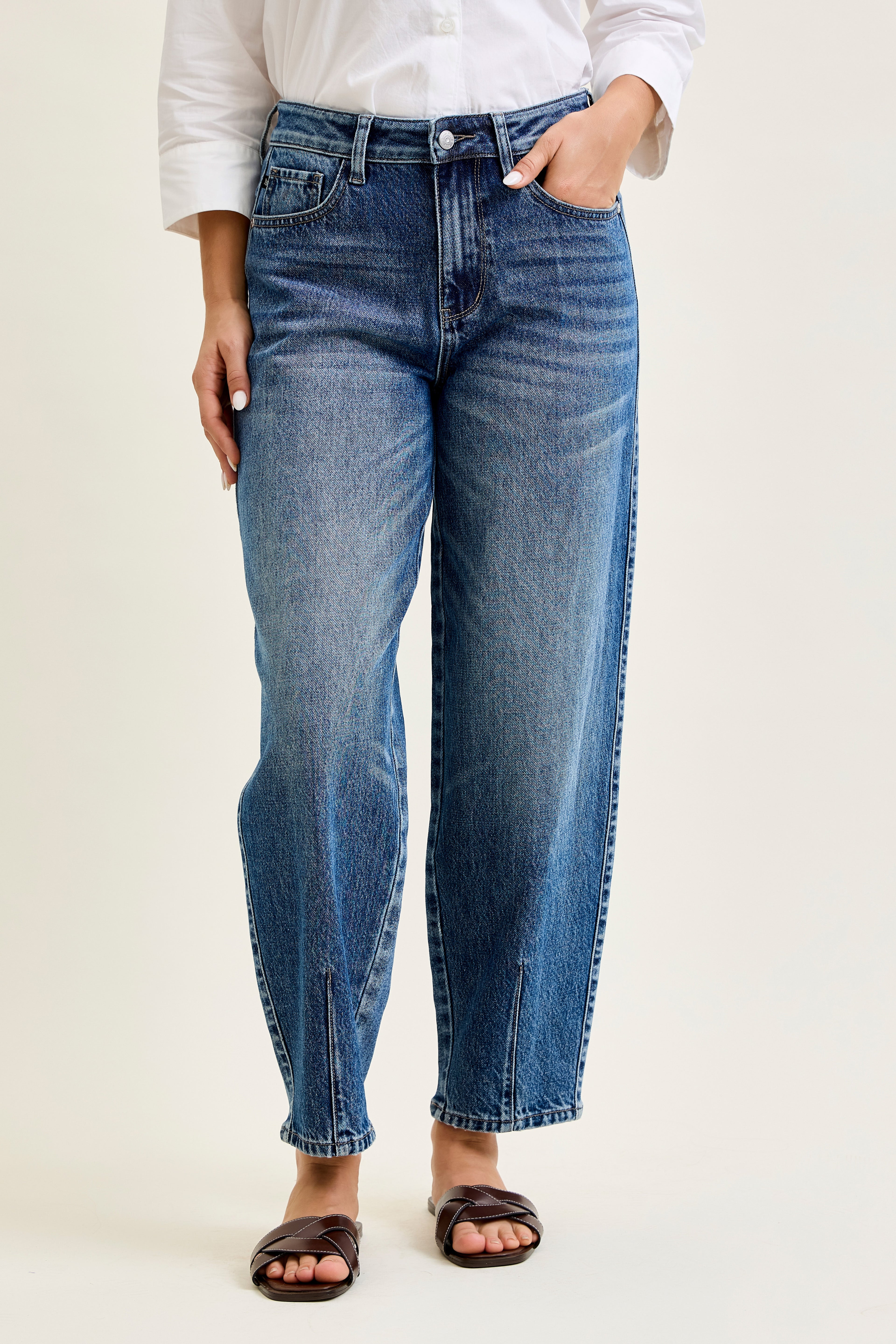 High Waist Barrel Jeans with Dart Detail