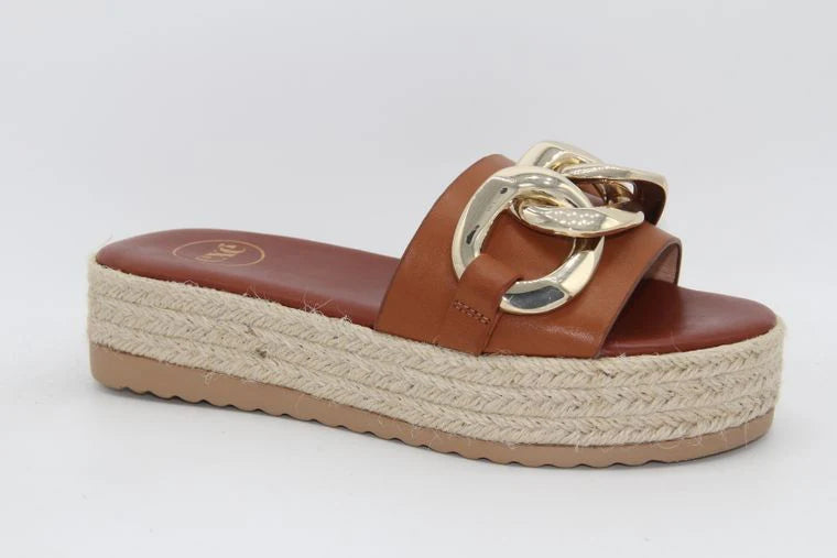 Chain Wedge Sandal in Tan
