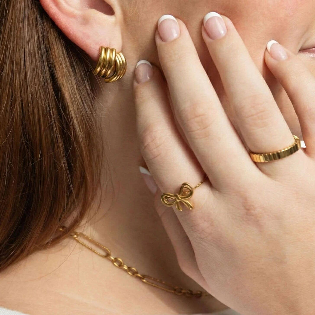 18K Gold PVD Stainless Steel Adjustable Bow Ring