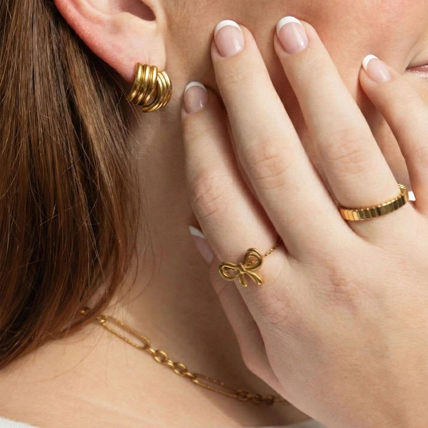 18K Gold PVD Stainless Steel Adjustable Bow Ring