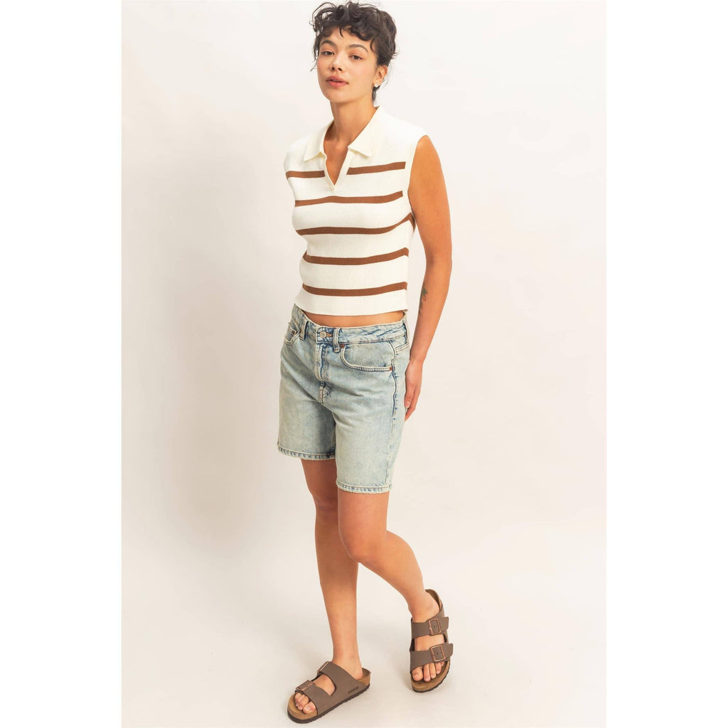Collared Striped Polo Vest