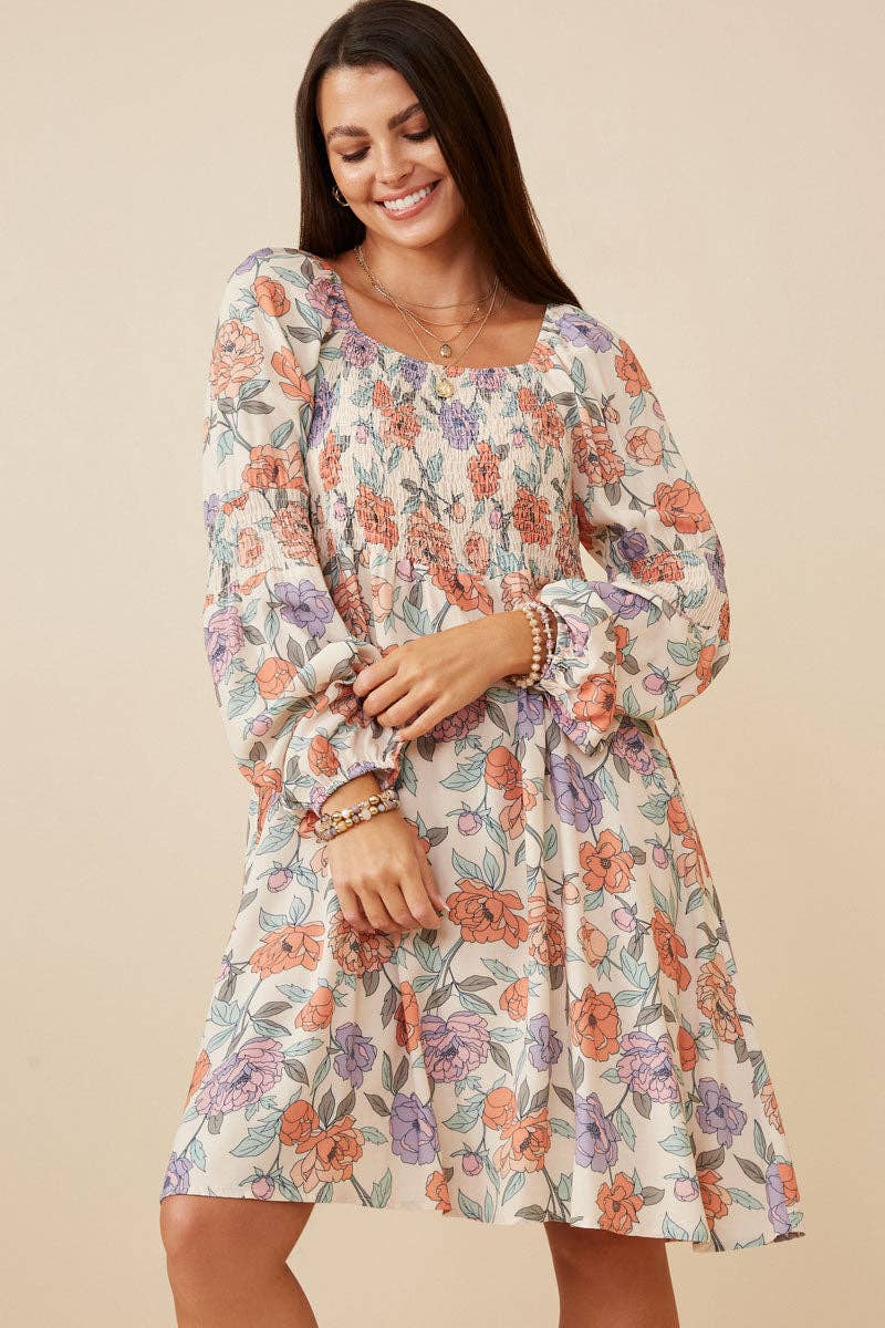 Plus Romantic Floral Smocked Detailed Dress