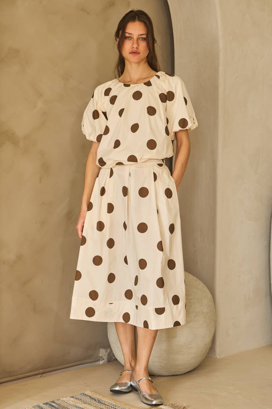 Plus Voluminous Polka Dot Blouse