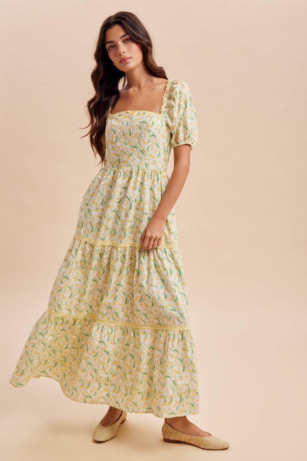 FLORAL SQUARE NECK MAXI DRESS