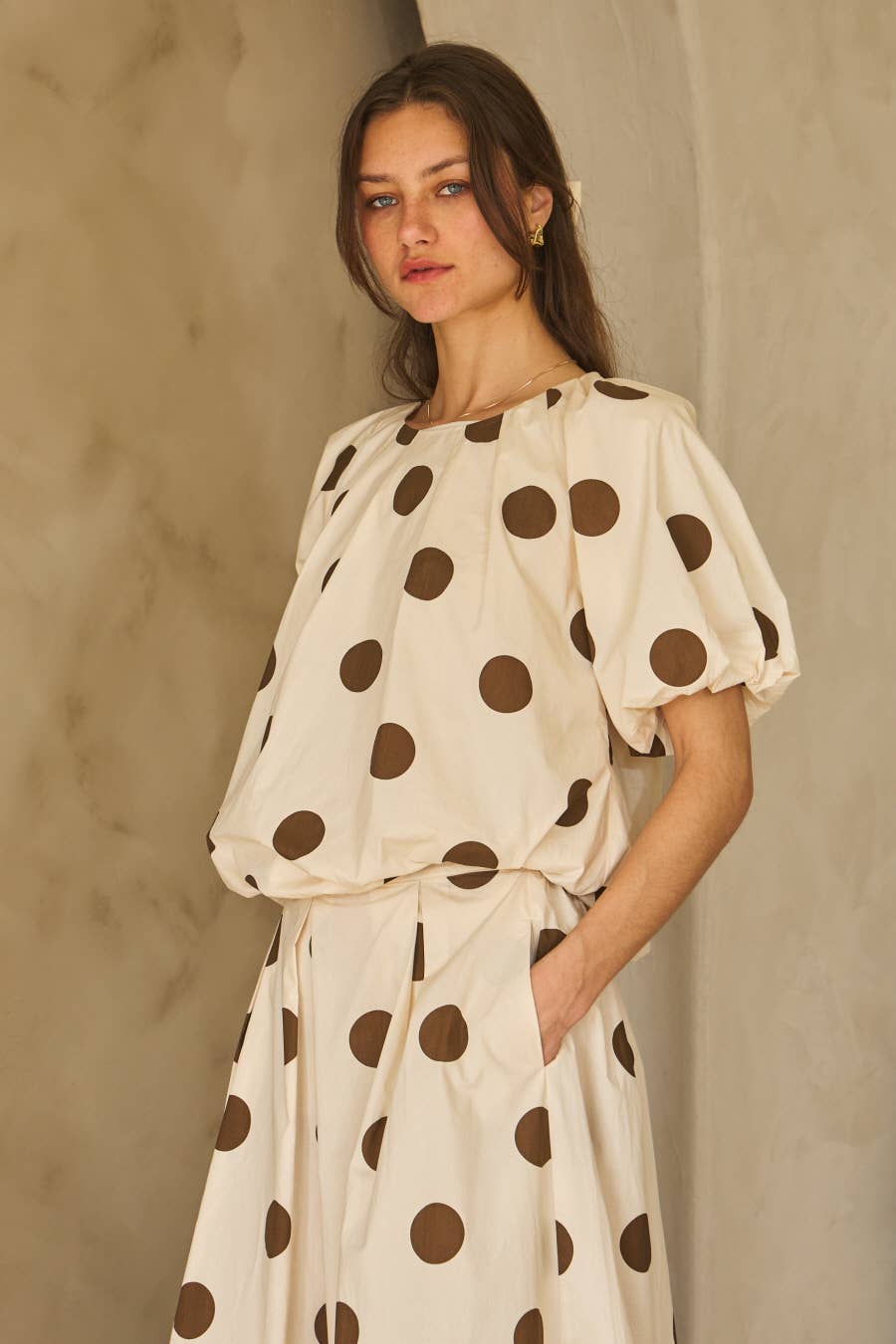 Plus Voluminous Polka Dot Blouse