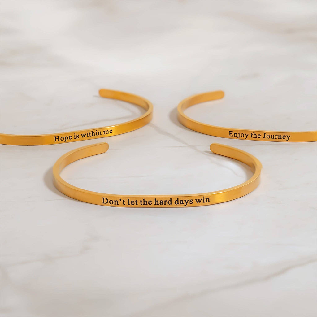 18K Gold PVD Don't let Hard Days Win Engraved Bangle Bracelet
