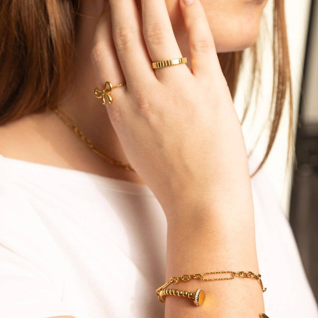 18K Gold PVD Stainless Steel Adjustable Bow Ring