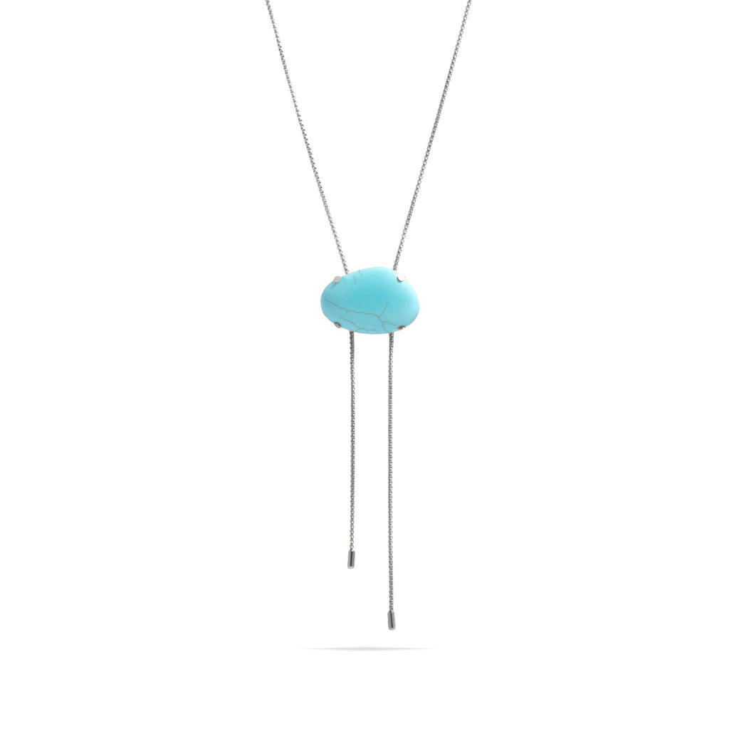 18K Gold PVD Stainless Steel Turquoise Charm Bolo Necklace