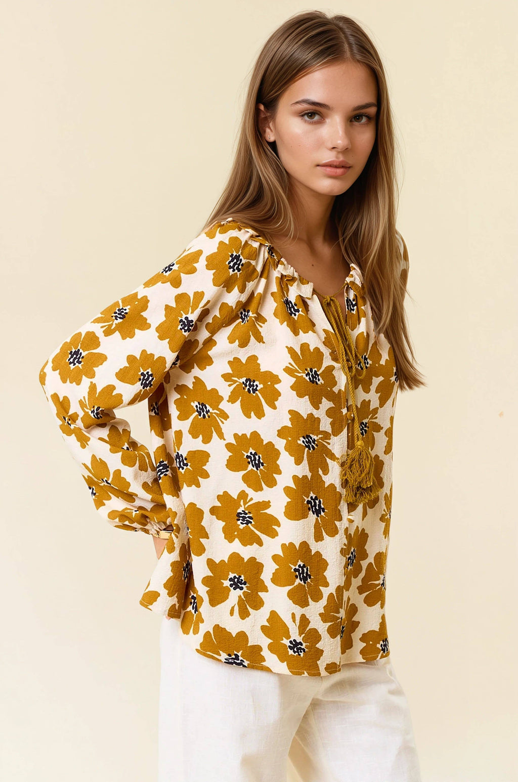 Floral Print Button Down Long Sleeve Blouse