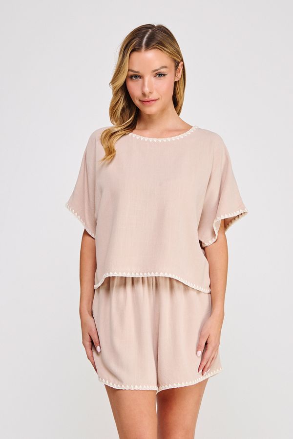 Embroidered Hem Top
