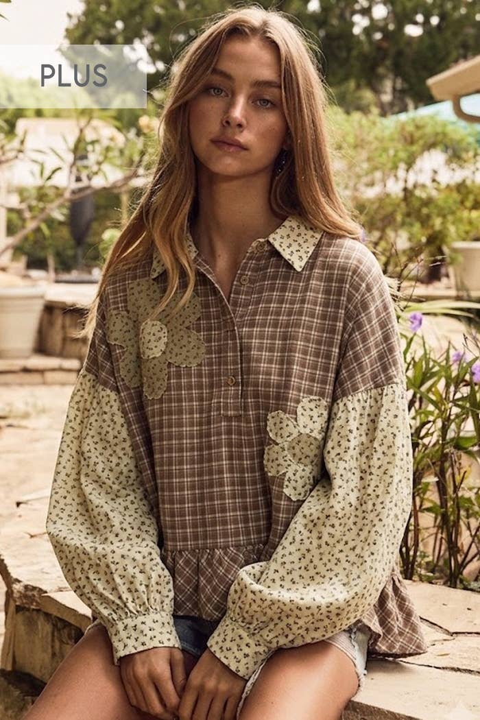 Plus Plaid Button-up Shirt
