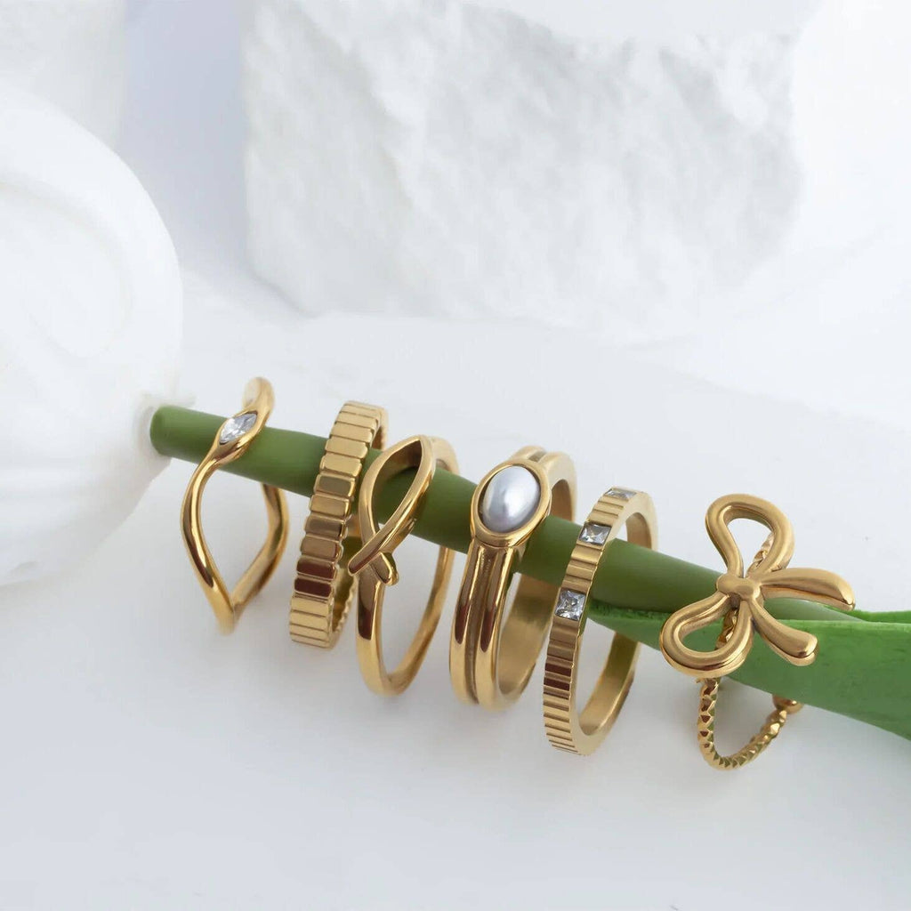 18K Gold PVD Stainless Steel Adjustable Bow Ring