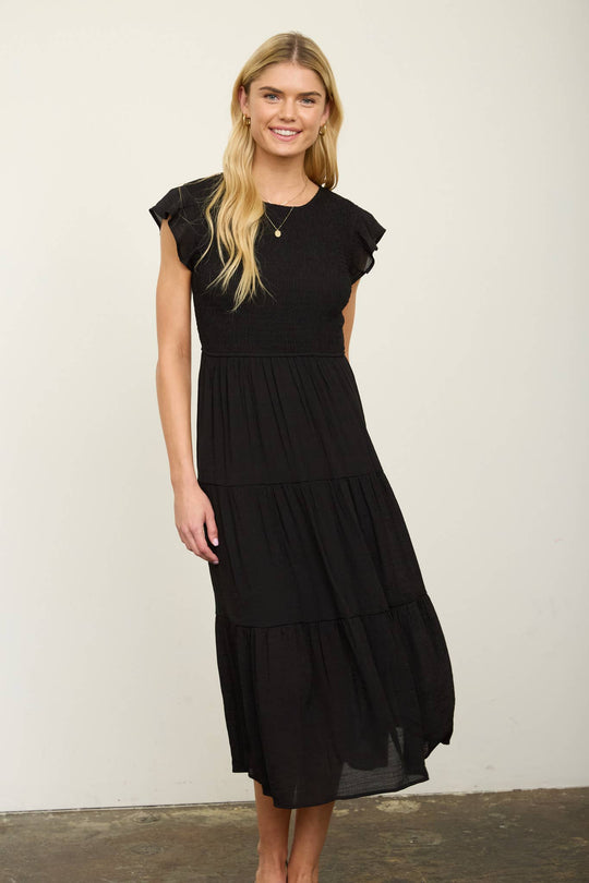 Tiered Smocked Short Sleeve Midi Dress