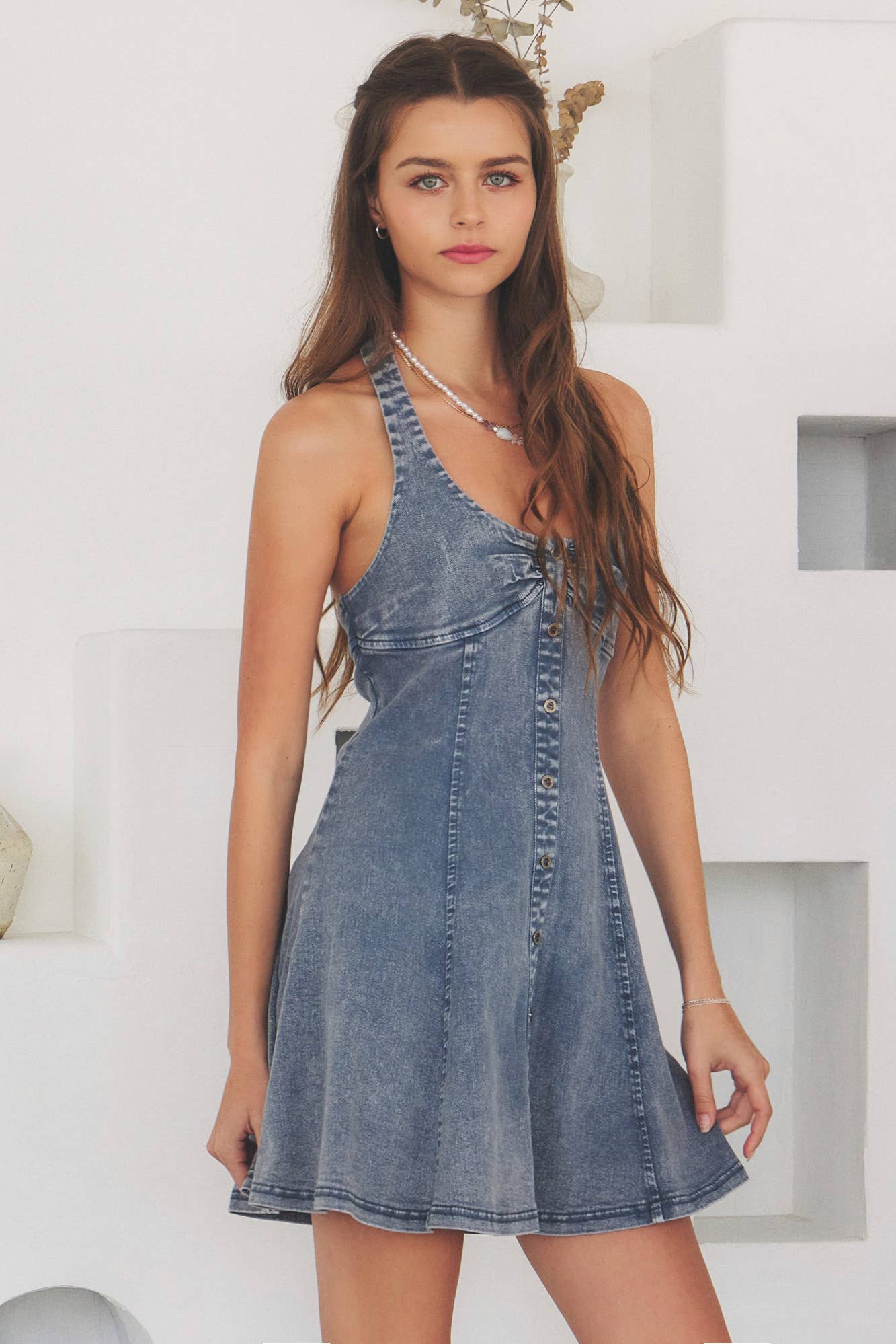 TIE HALTER NECK FLARE DRESS