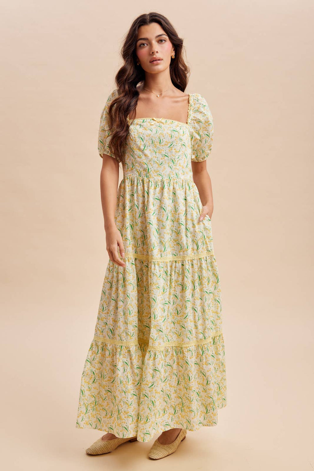 FLORAL SQUARE NECK MAXI DRESS