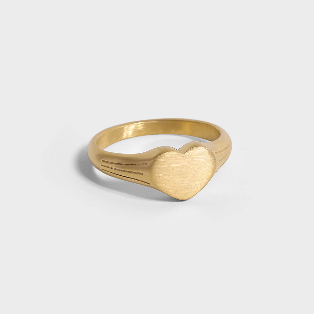 18k Gold Heart Ring - Engravable Heart Signet Ring for Women
