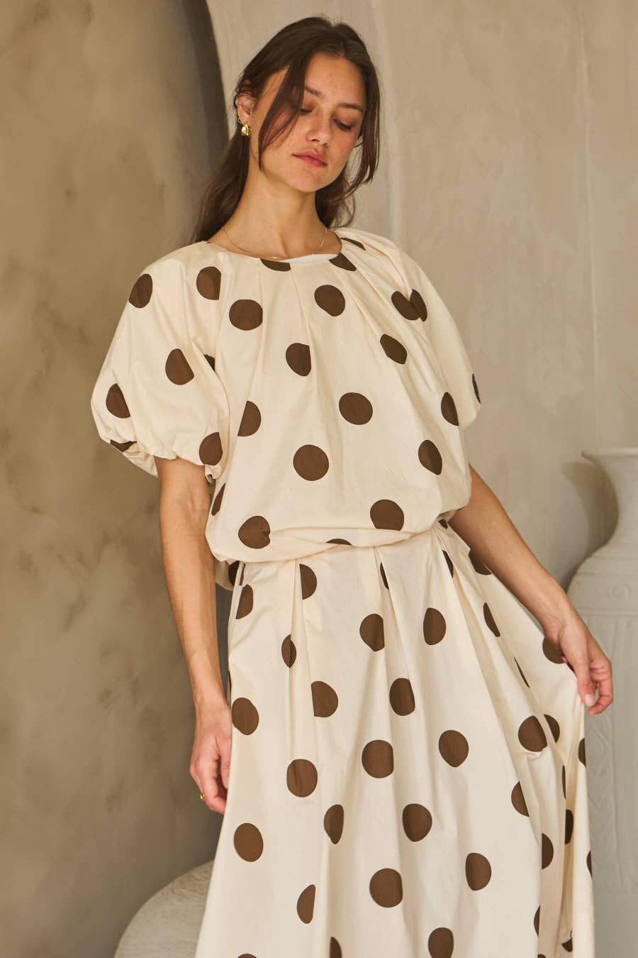 Plus Voluminous Polka Dot Blouse