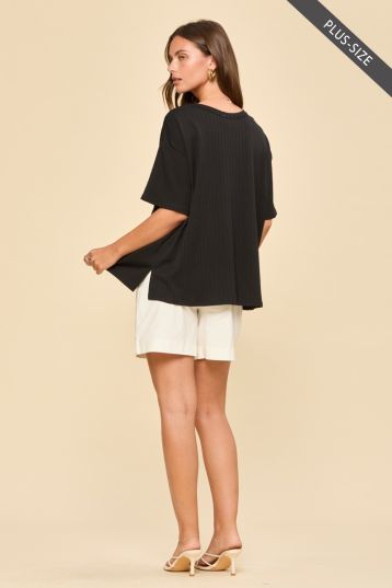 Plus Ribbed Top with Pocket