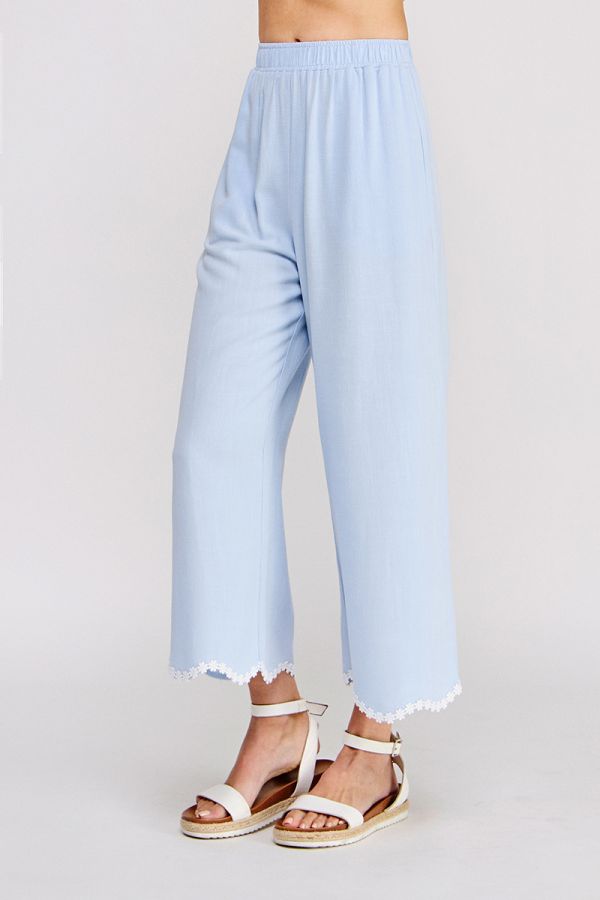 Wavy Crochet Trim Hem Pants
