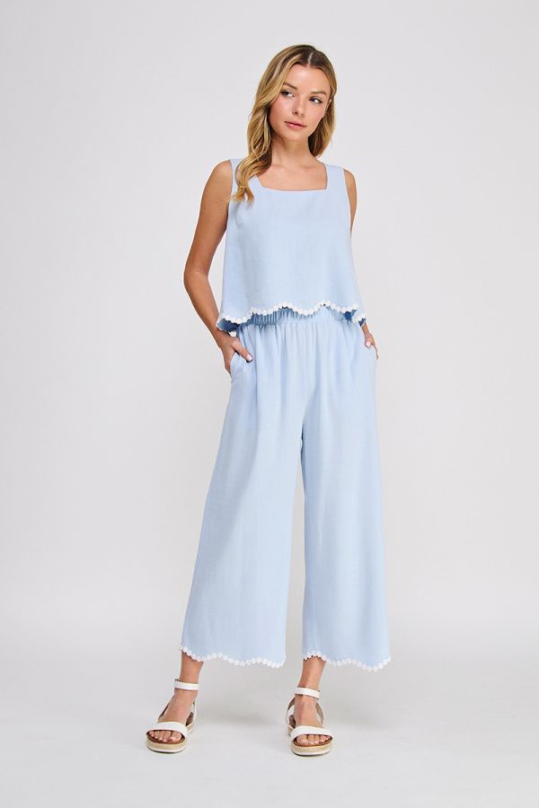 Wavy Crochet Trim Hem Pants
