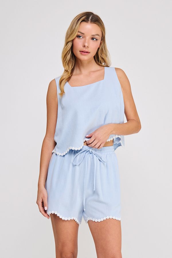 Wavy Crochet Trim Top