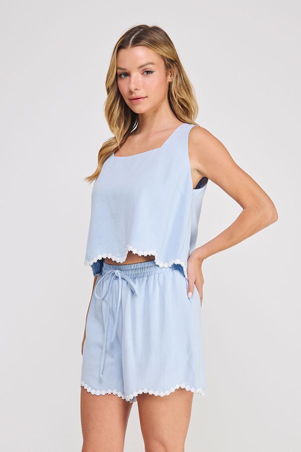 Wavy Crochet Trim Top