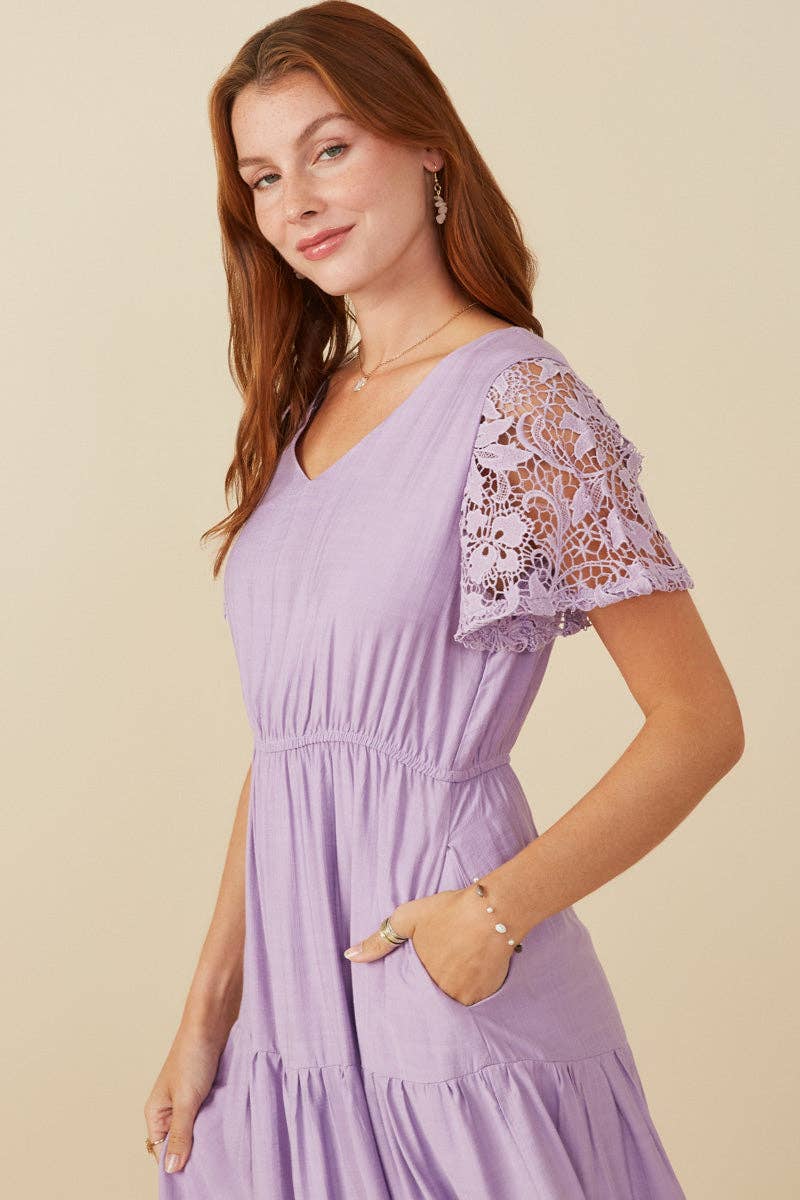 Crochet Lace Sleeve Tiered Dress