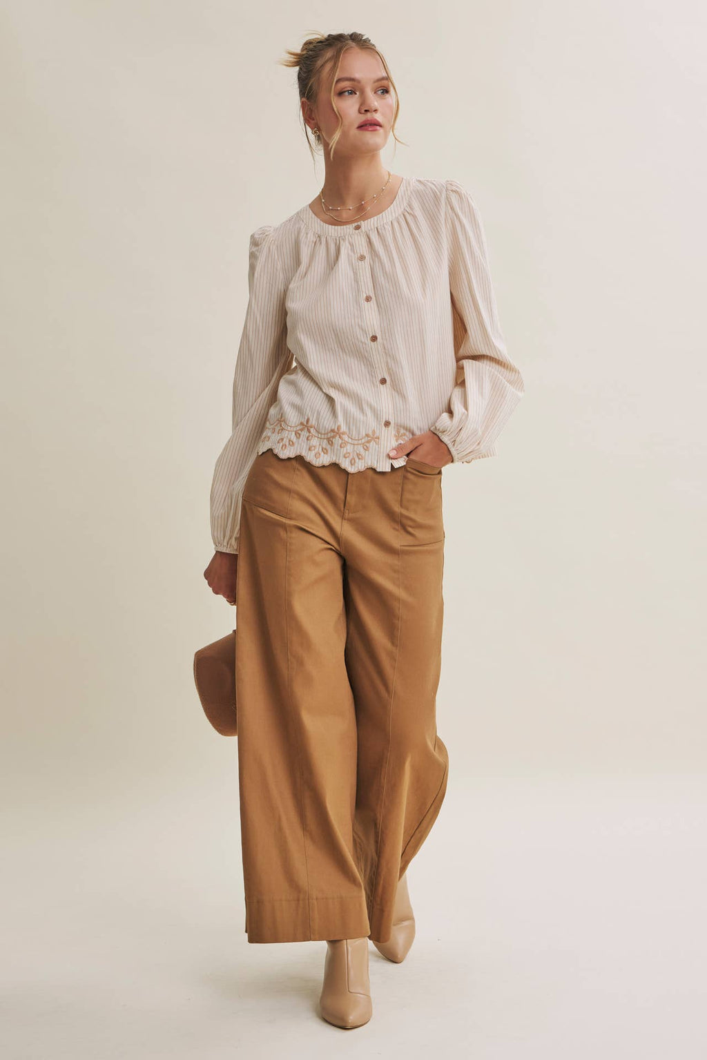 WORK TO WEEKEND CONTRAST EMBROIDERED COTTON STRIPE BLOUSE