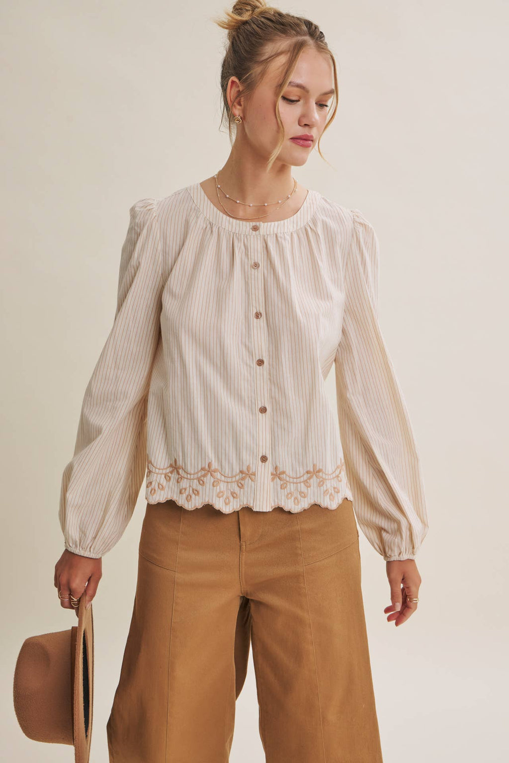 WORK TO WEEKEND CONTRAST EMBROIDERED COTTON STRIPE BLOUSE