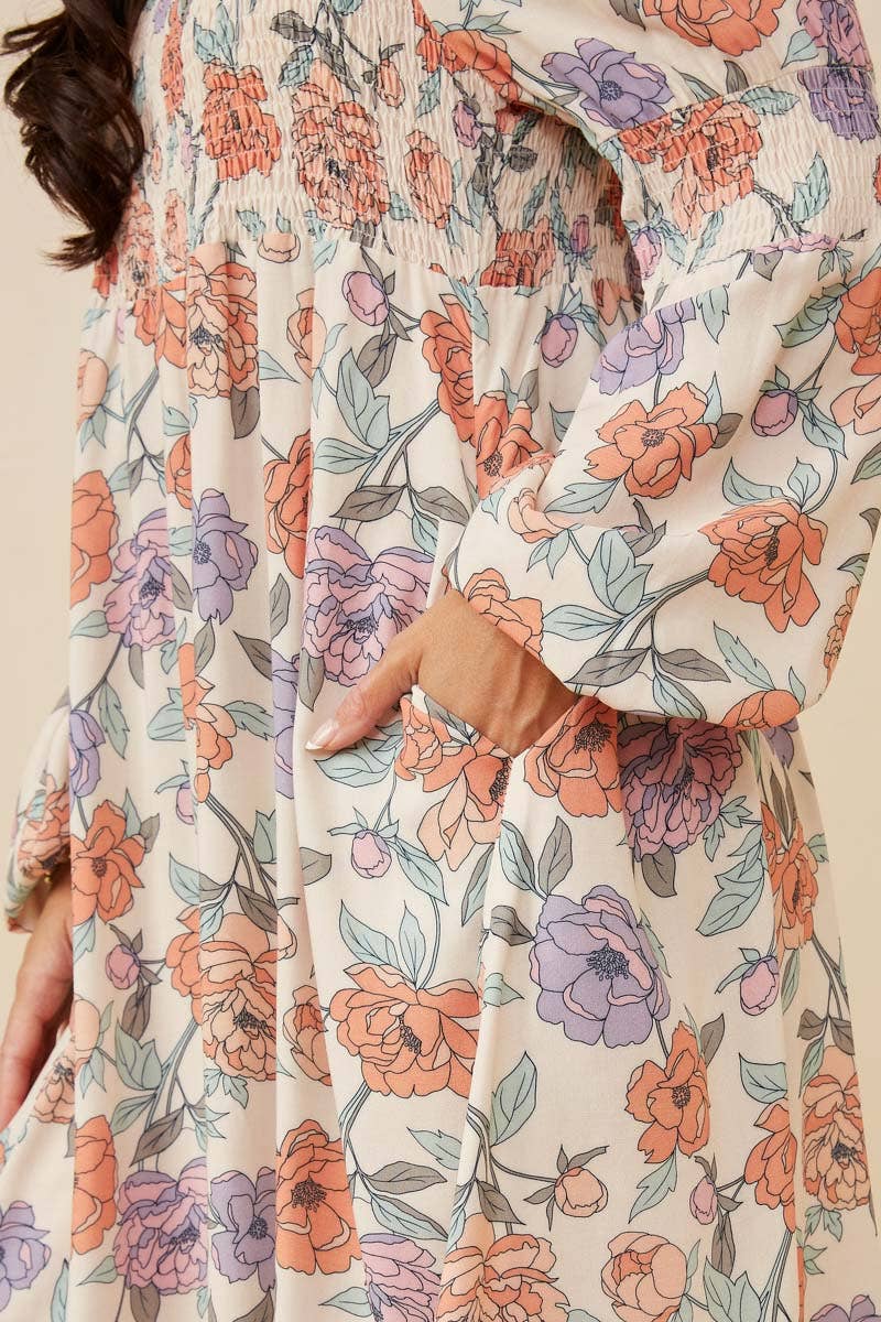 Plus Romantic Floral Smocked Detailed Dress