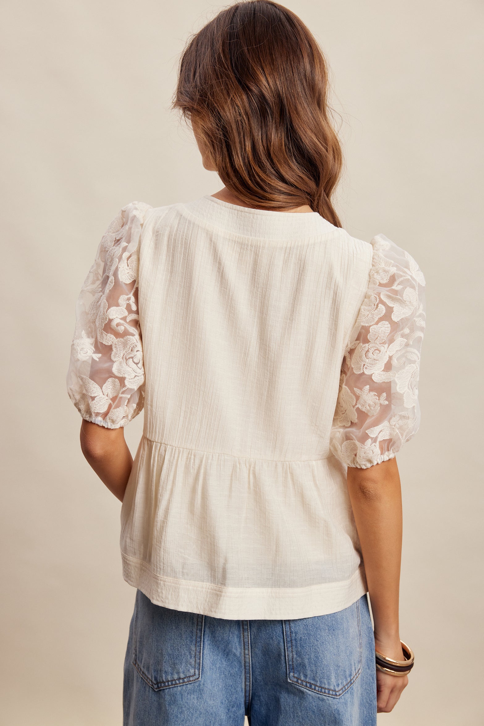 Lace Sleeve Peplum Blouse