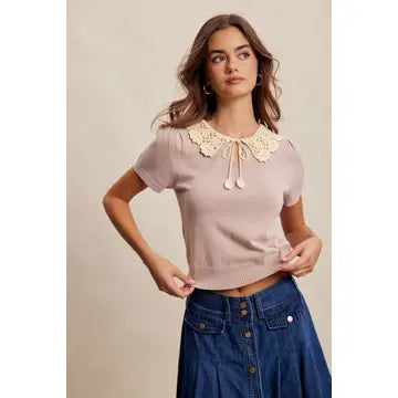 Crochet Collar Knit Top