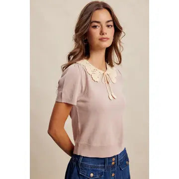 Crochet Collar Knit Top