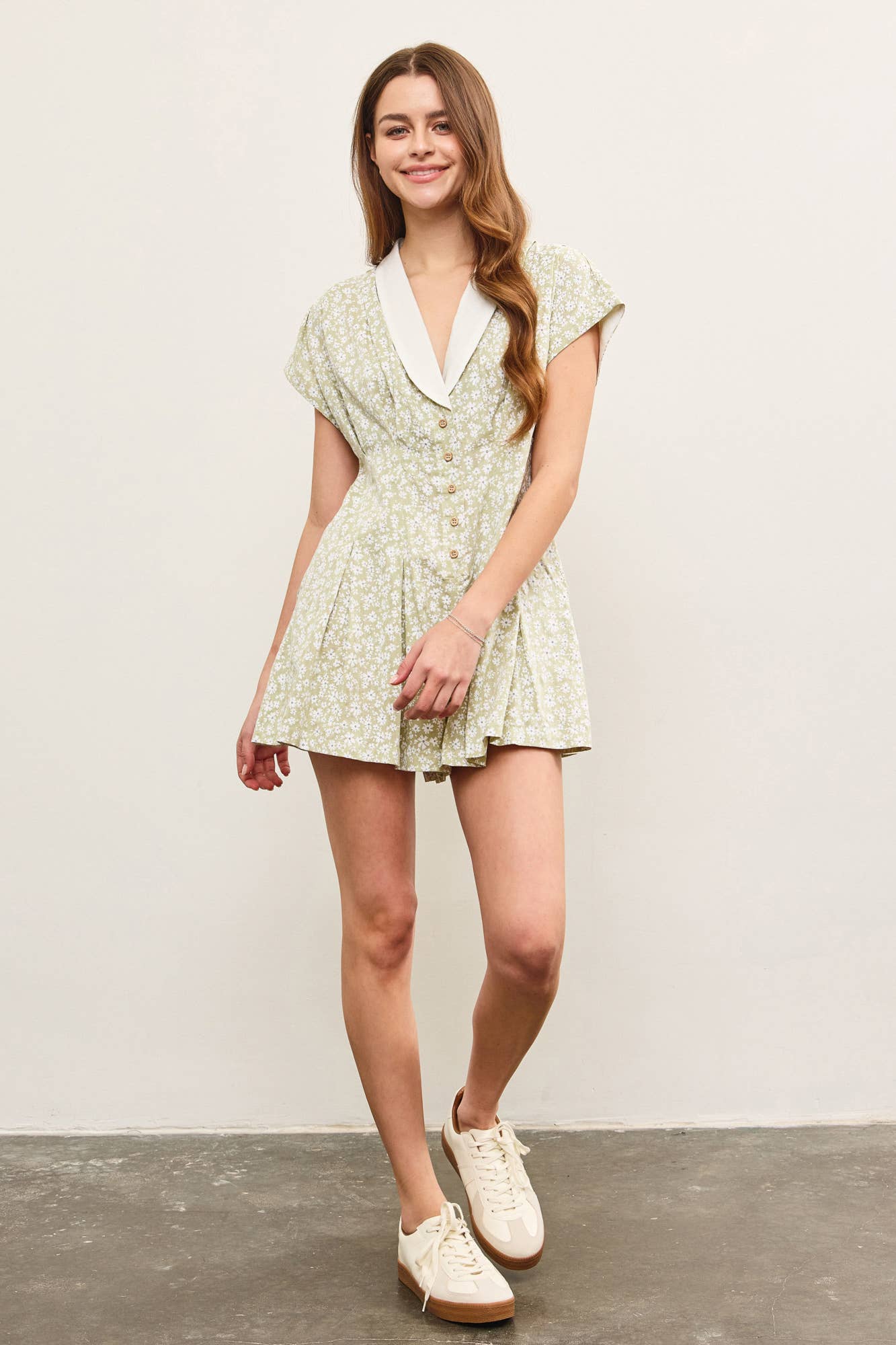 V NECK SHAWL COLLAR PLEATED ROMPER