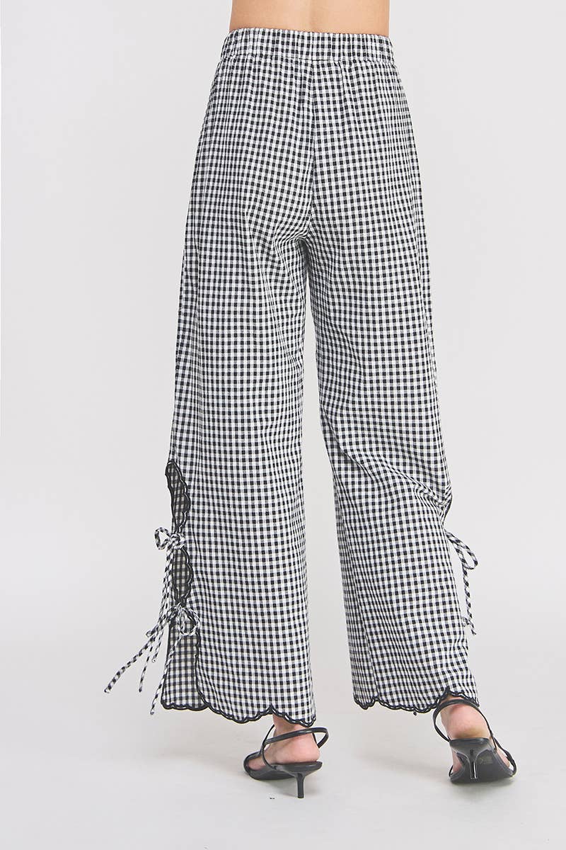 Woven Gingham Elastic Waist Pant