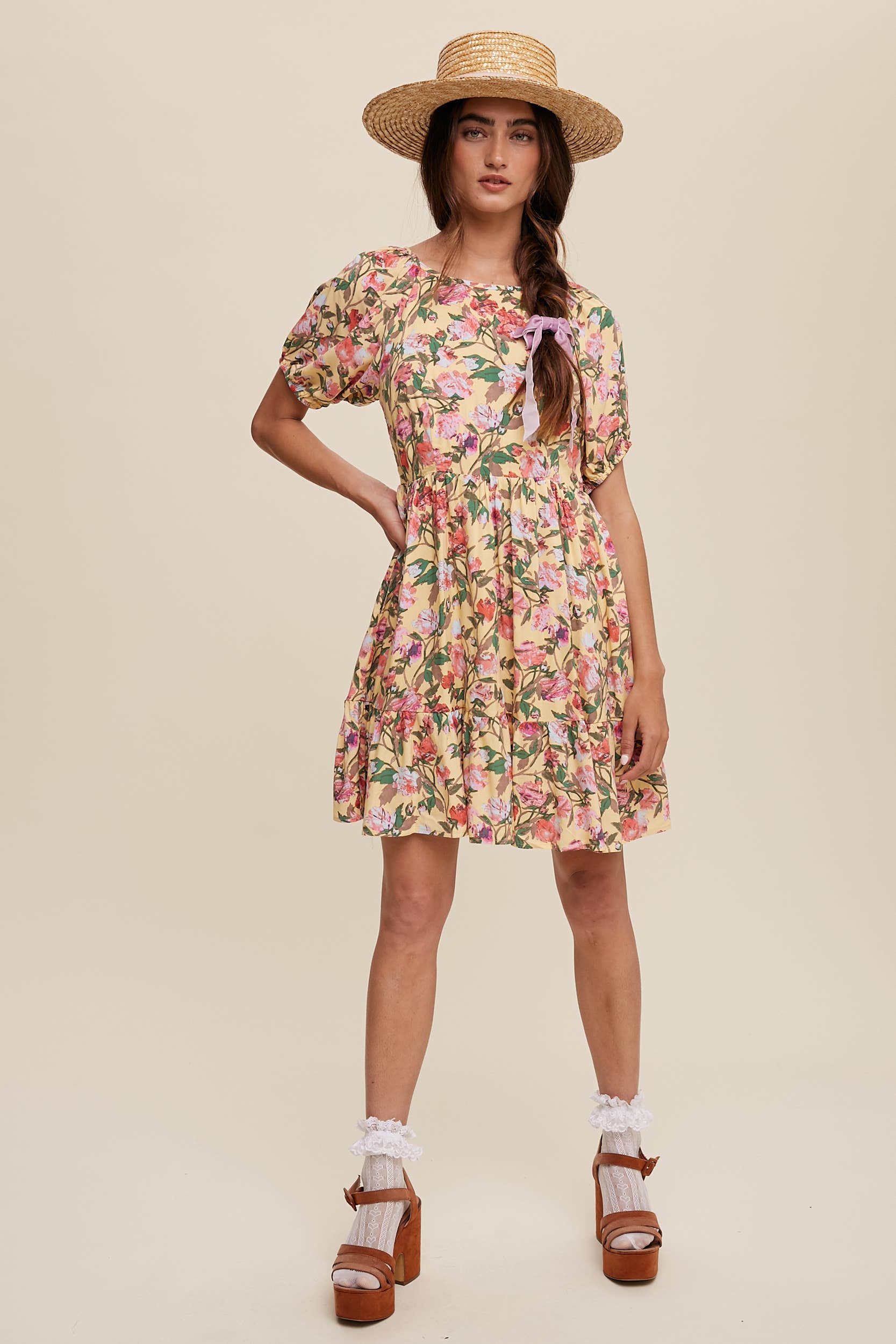 Romantic Floral Babydoll Dress with Puff Sleeves