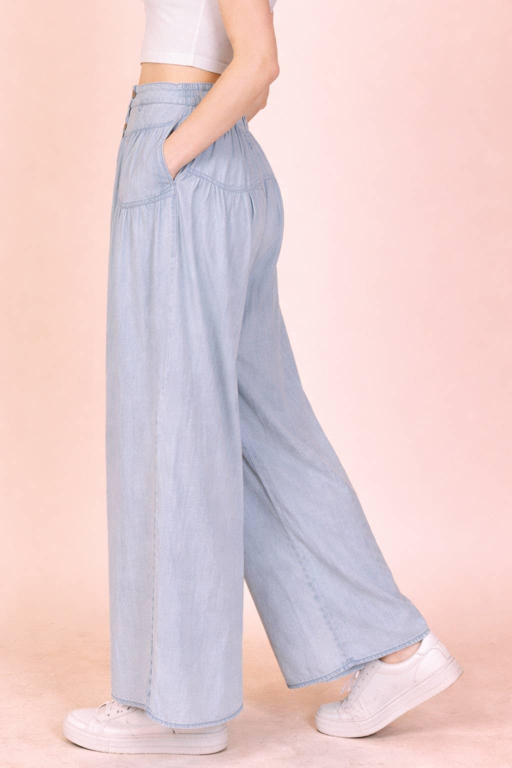 Mineral Washed Chambray Wide Pants