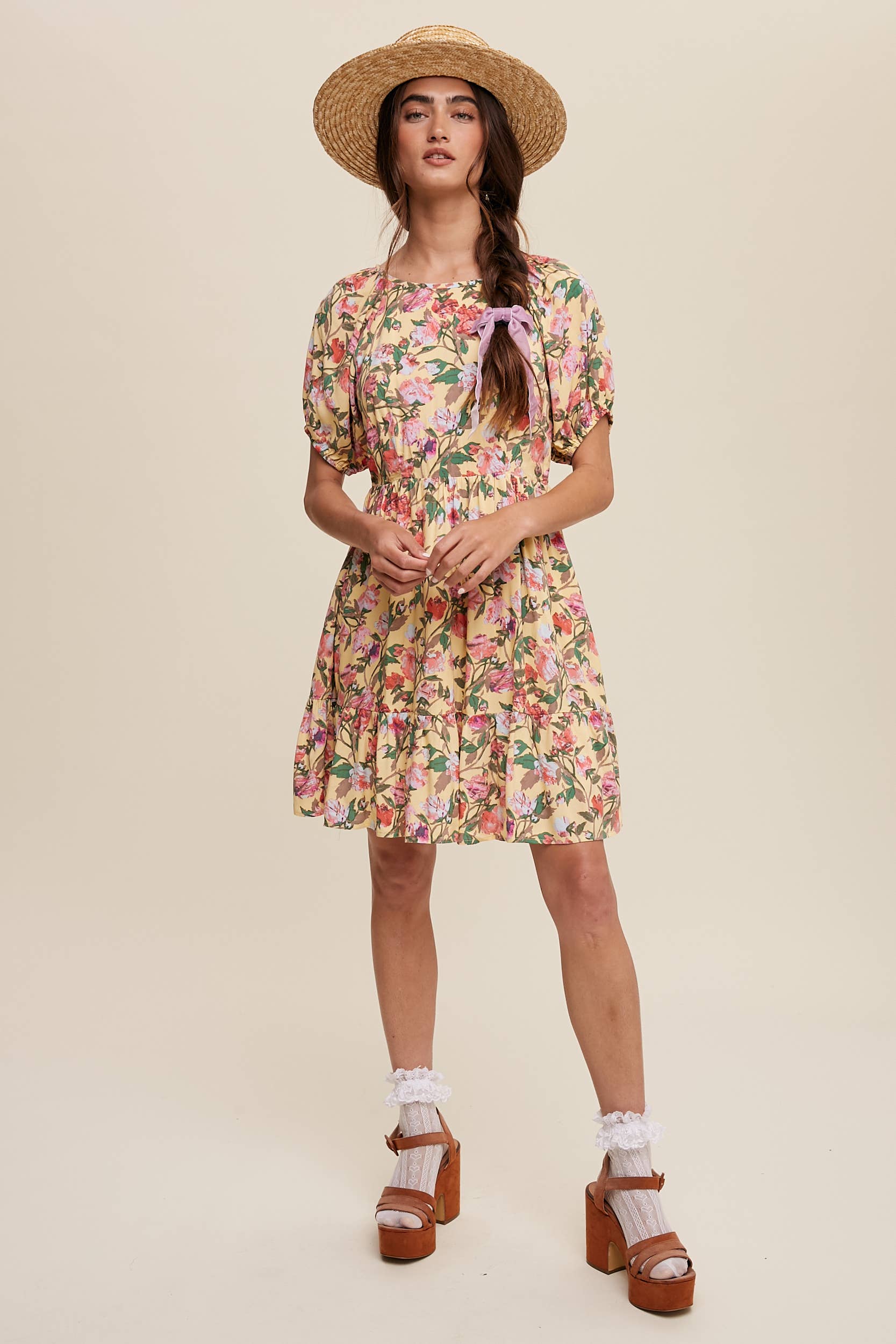 Romantic Floral Babydoll Dress with Puff Sleeves