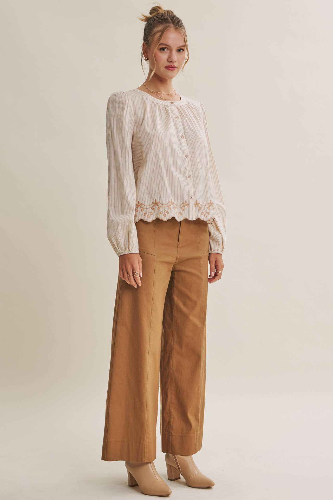 WORK TO WEEKEND CONTRAST EMBROIDERED COTTON STRIPE BLOUSE