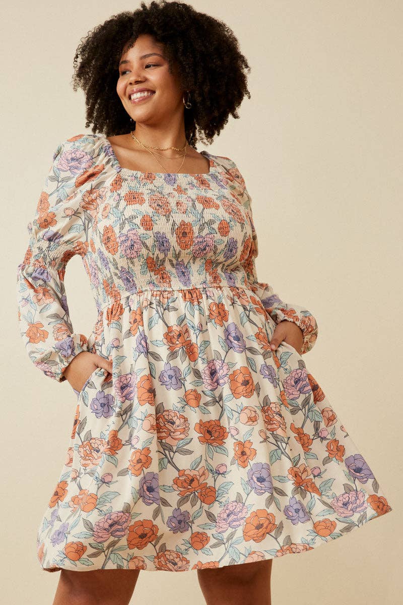 Plus Romantic Floral Smocked Detailed Dress