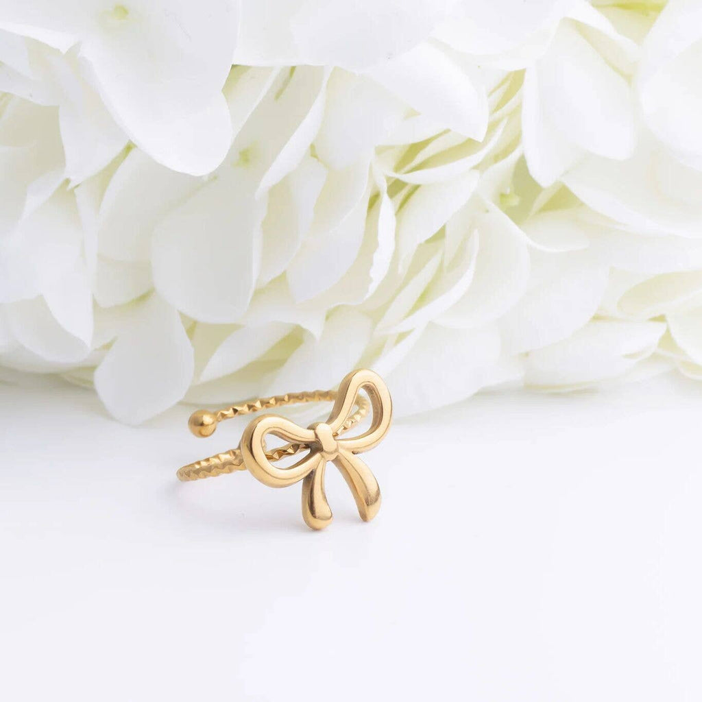 18K Gold PVD Stainless Steel Adjustable Bow Ring