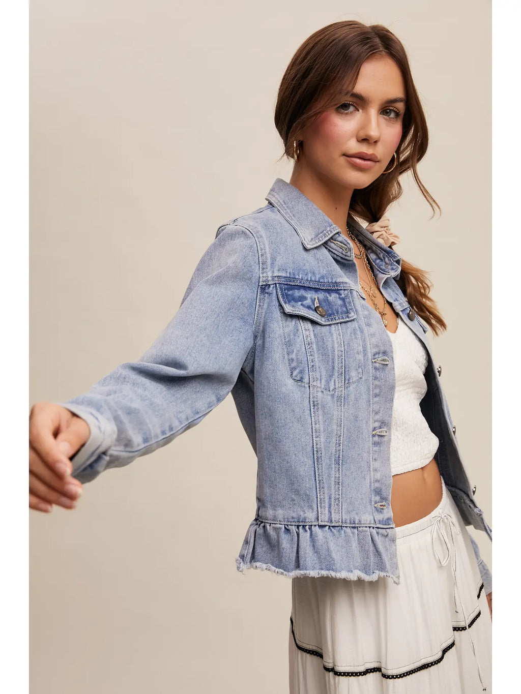 Ruffle Denim Jacket